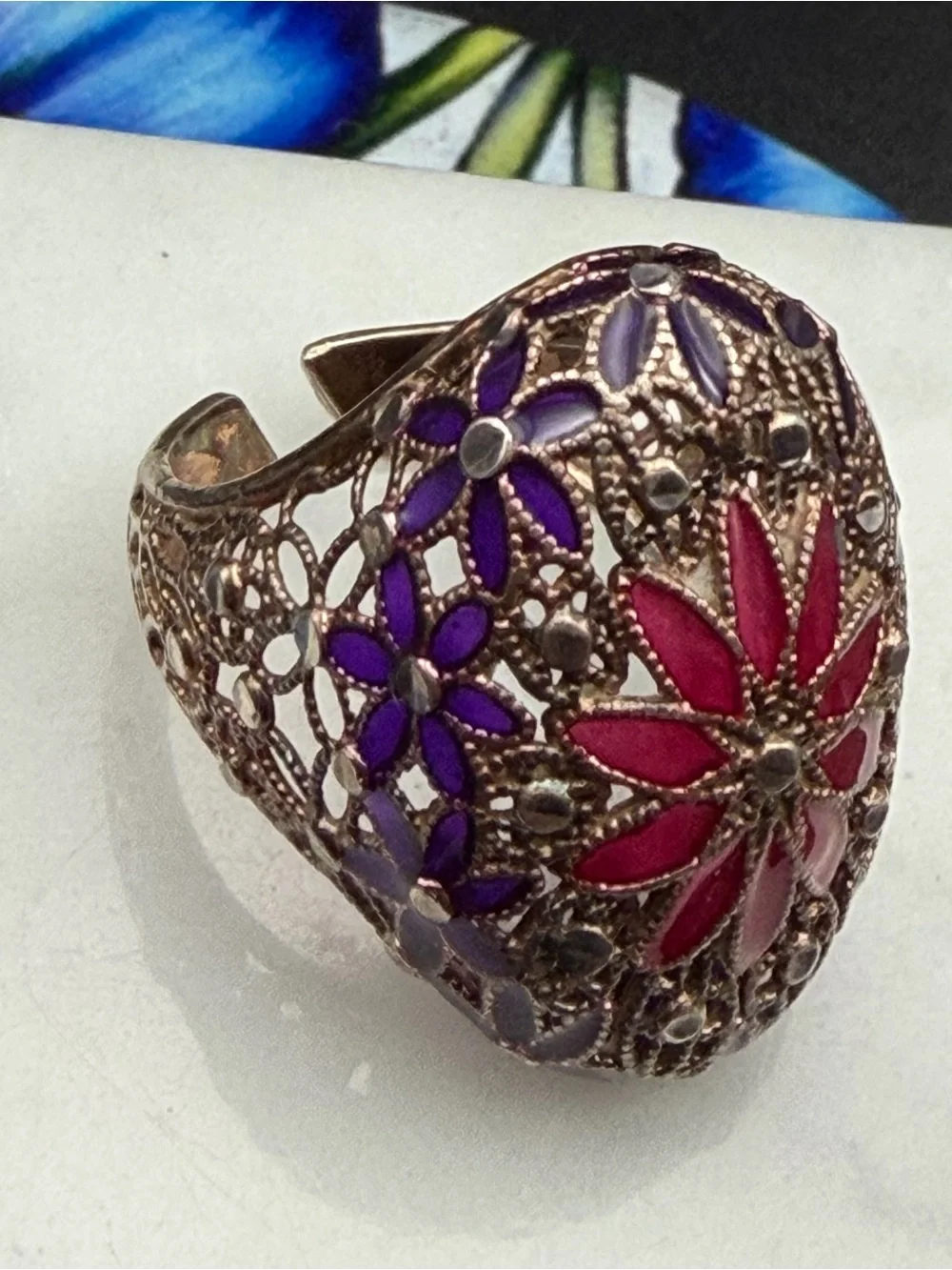 Gorgeous! 925 Sterling silver ring #S79 pink purple Dyadema sz 7